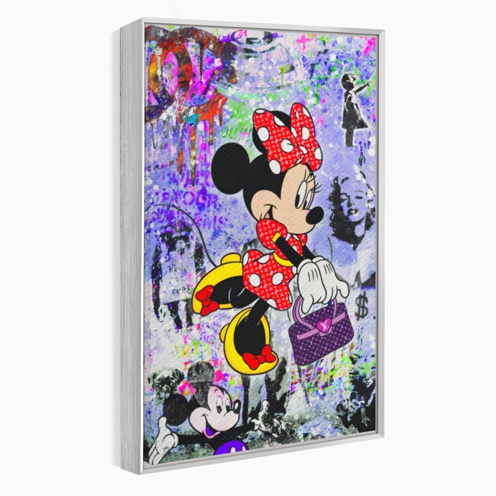 Tablou canvas cu tablou canvas cu minnie mouse stil pop art, in rama de aluminiu argintiu